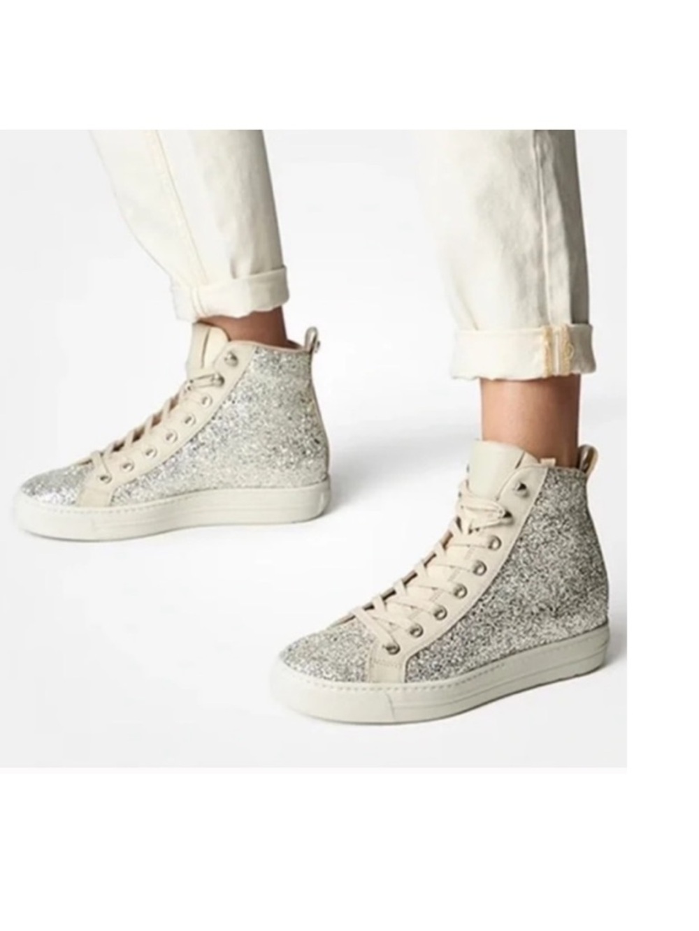 PAUL GREEN Trend High Top Sneaker beige /gold/silver WOMEN SIZE UK 4 US 6.5 NEW